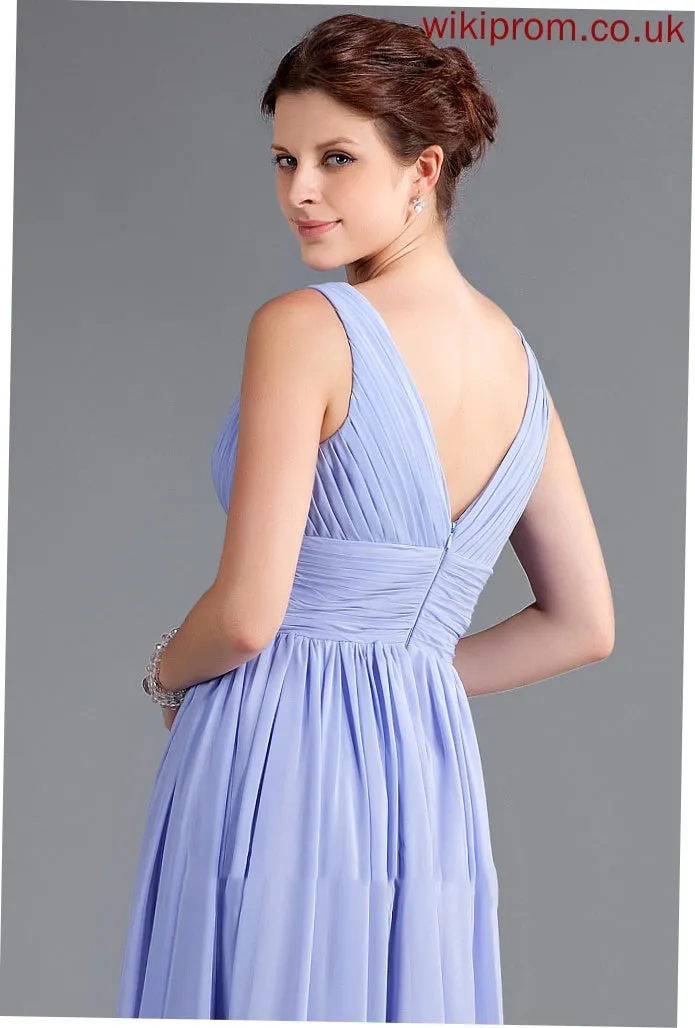 A-Line Neckline Embellishment Fabric V-neck Length Ruffle Silhouette Tea-Length Adalynn Bridesmaid Dresses