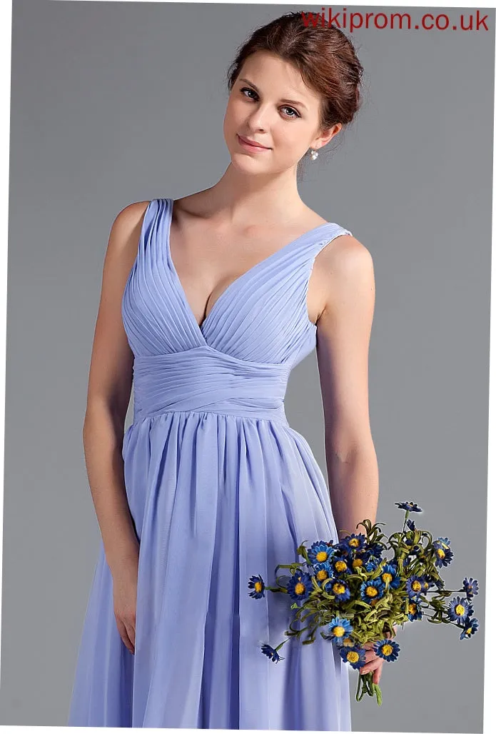 A-Line Neckline Embellishment Fabric V-neck Length Ruffle Silhouette Tea-Length Adalynn Bridesmaid Dresses