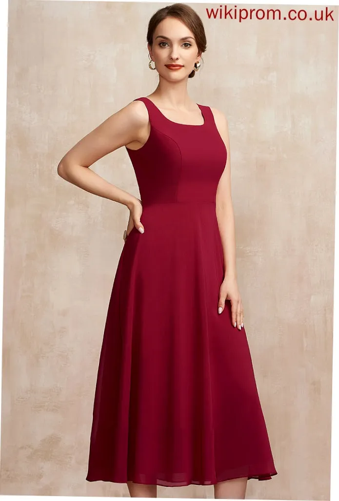 A-Line of Mother the Mother of the Bride Dresses Chiffon Charlotte Dress Scoop Neck Bride Tea-Length