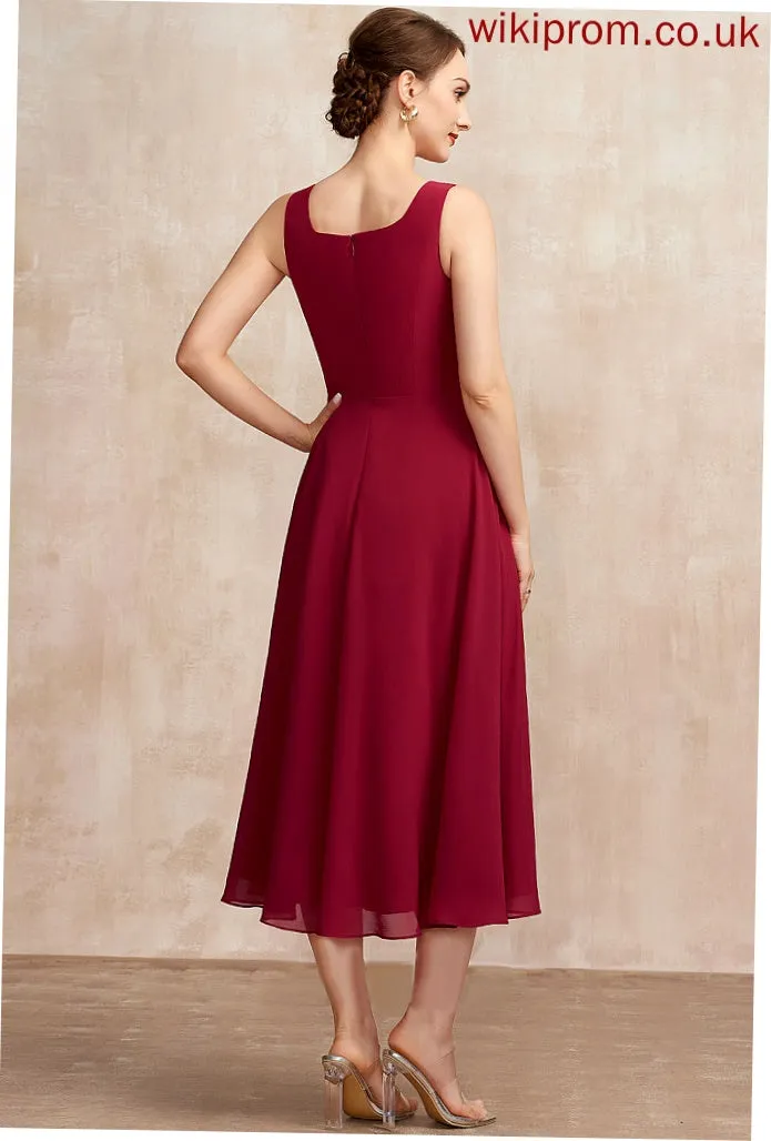 A-Line of Mother the Mother of the Bride Dresses Chiffon Charlotte Dress Scoop Neck Bride Tea-Length