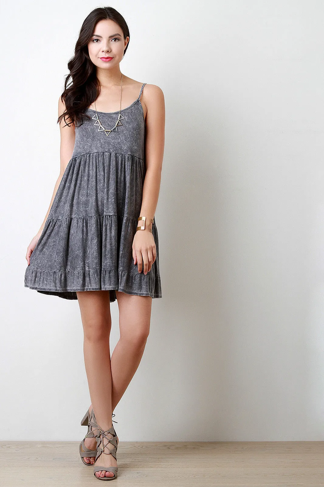 Acid Wash Ruffle Shift Dress