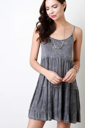 Acid Wash Ruffle Shift Dress