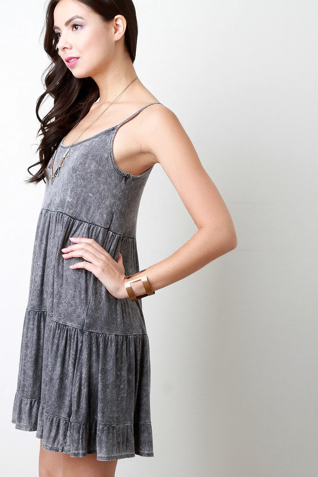 Acid Wash Ruffle Shift Dress