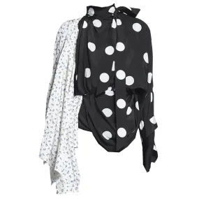 Balenciaga Black / White Multi Floral Polka Dot Printed Silk Blouse