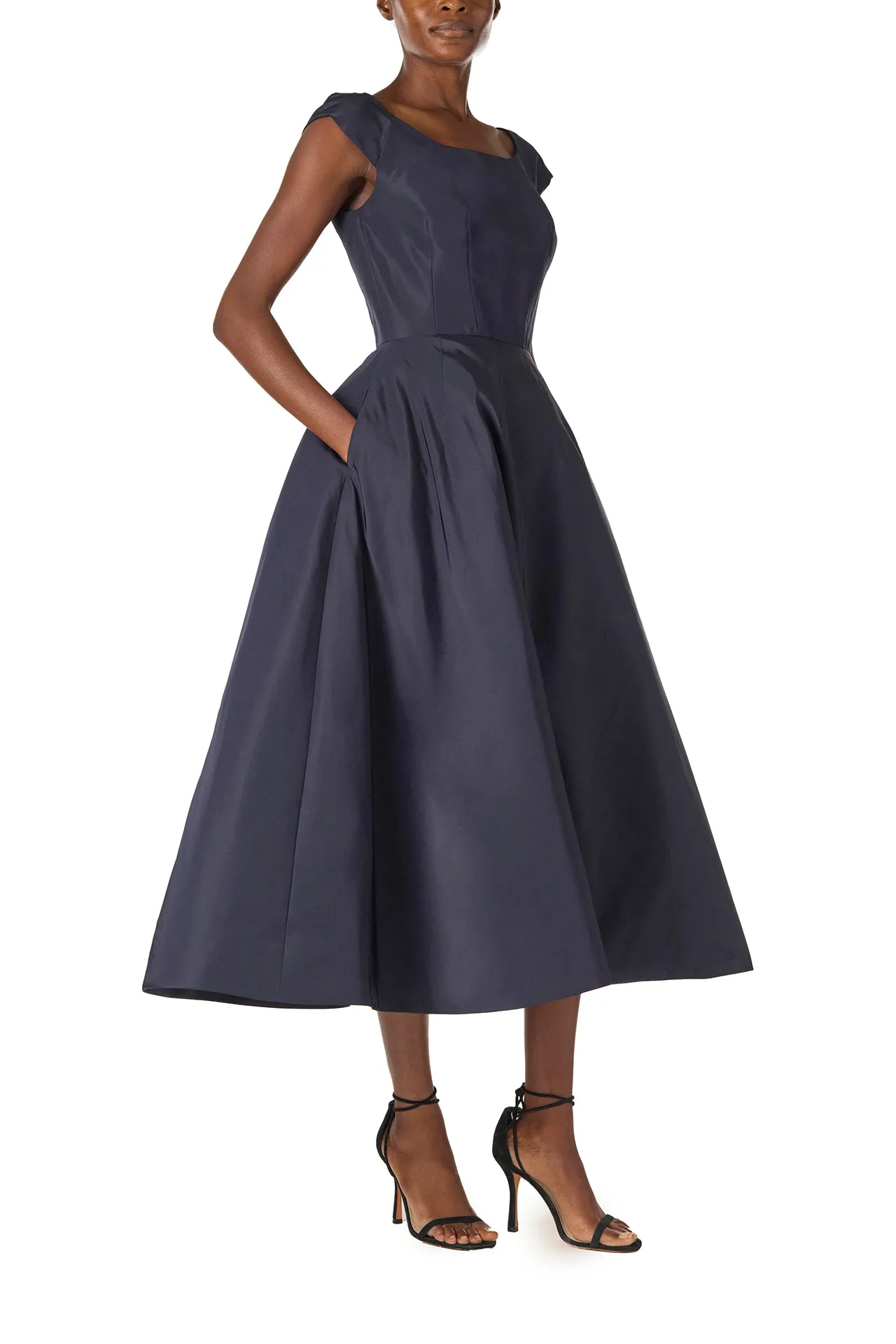 Bateau Neck Tea Length Dress