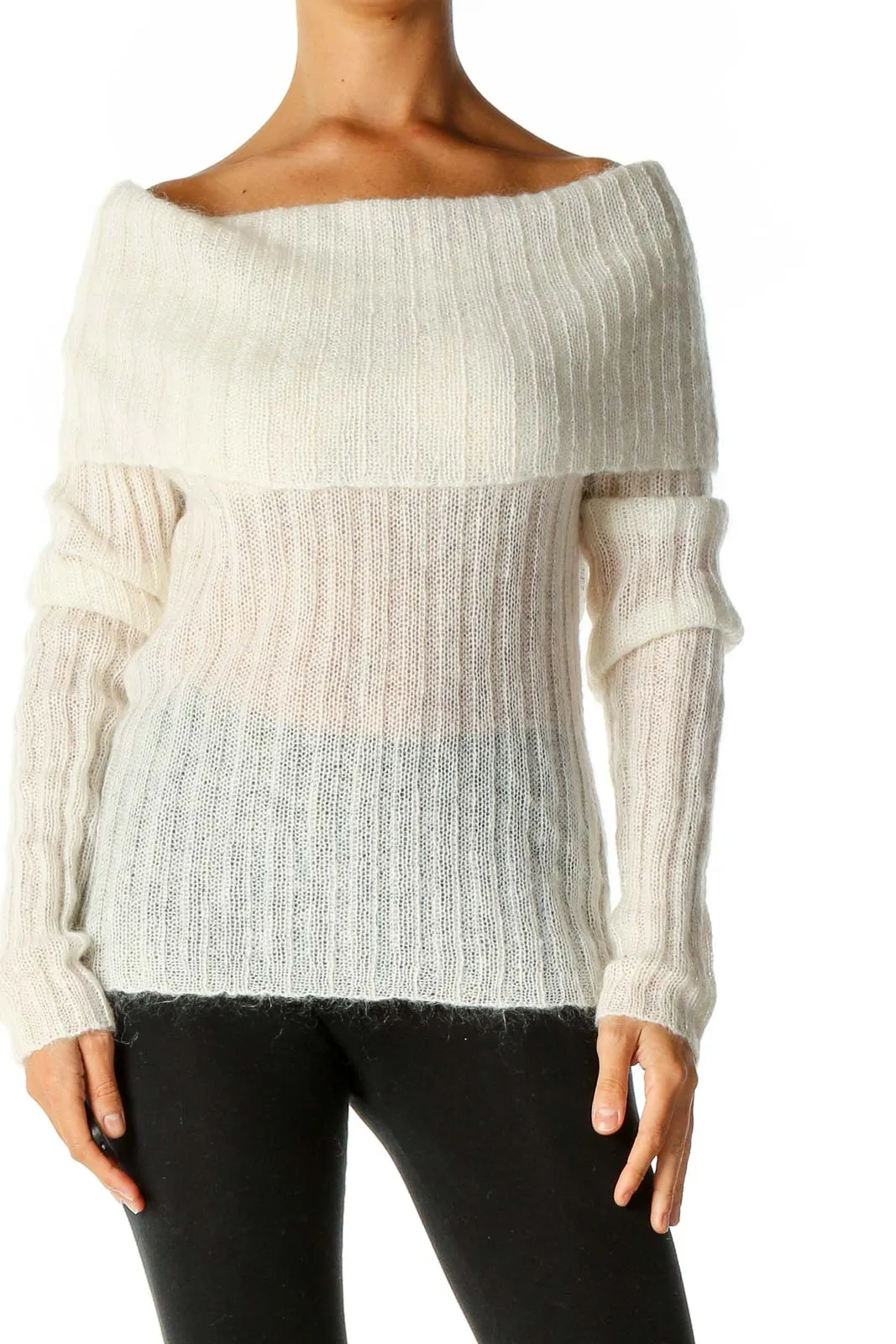 Beige Solid Retro Sweater