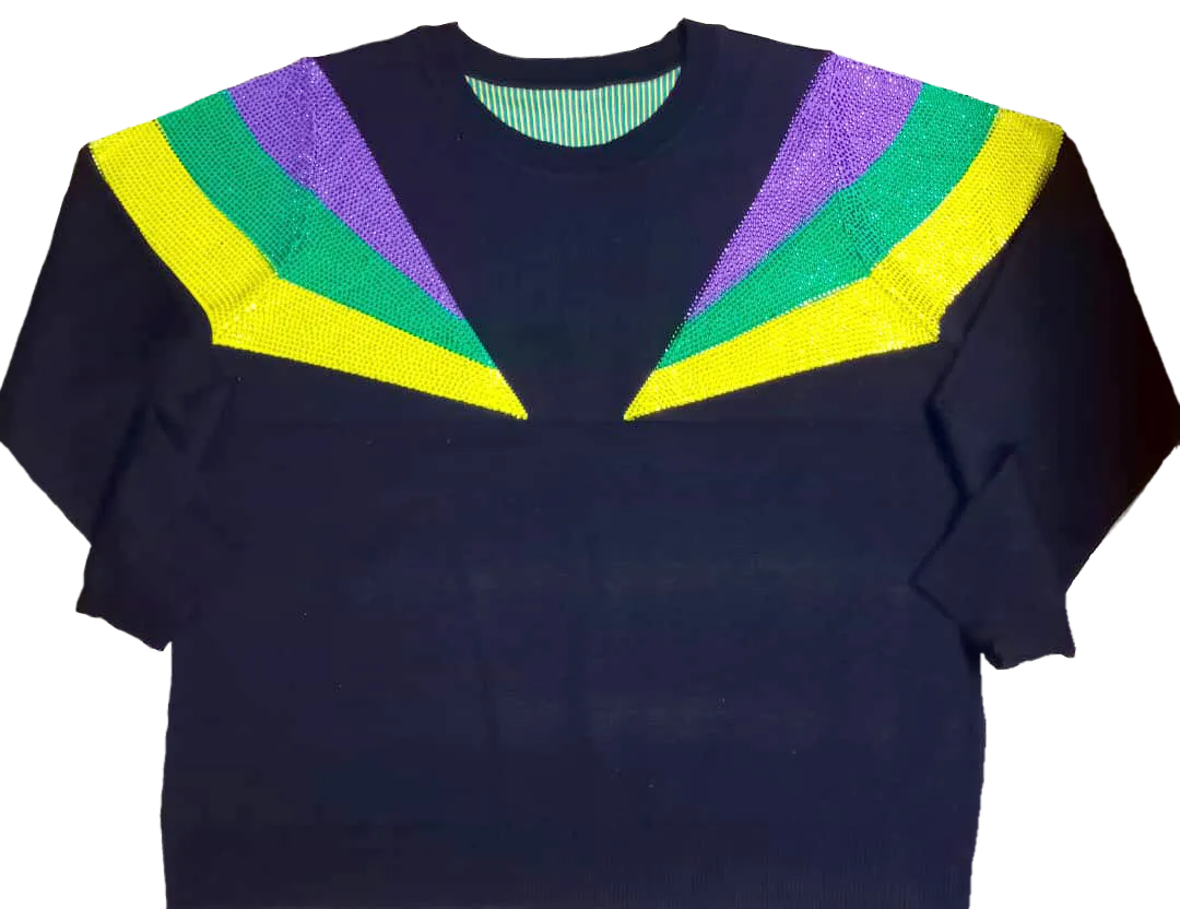 Black Mardi Gras Shoulder Stripes Sweater