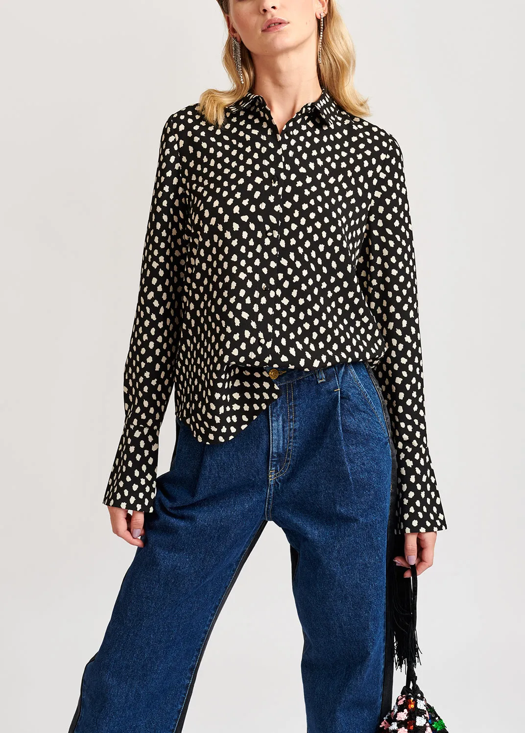 Black polka dot shirt