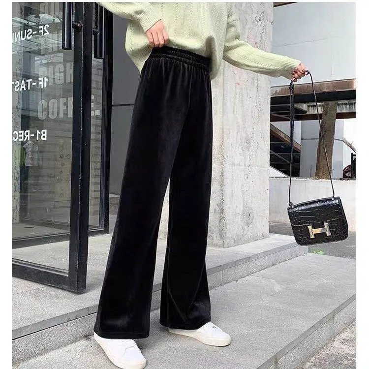 Black Sparkle Wide Leg High Waist Straight Casual Korean Loose All-Matching Drape Long Pants Women Pants