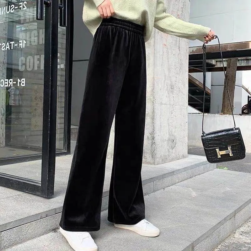 Black Sparkle Wide Leg High Waist Straight Casual Korean Loose All-Matching Drape Long Pants Women Pants