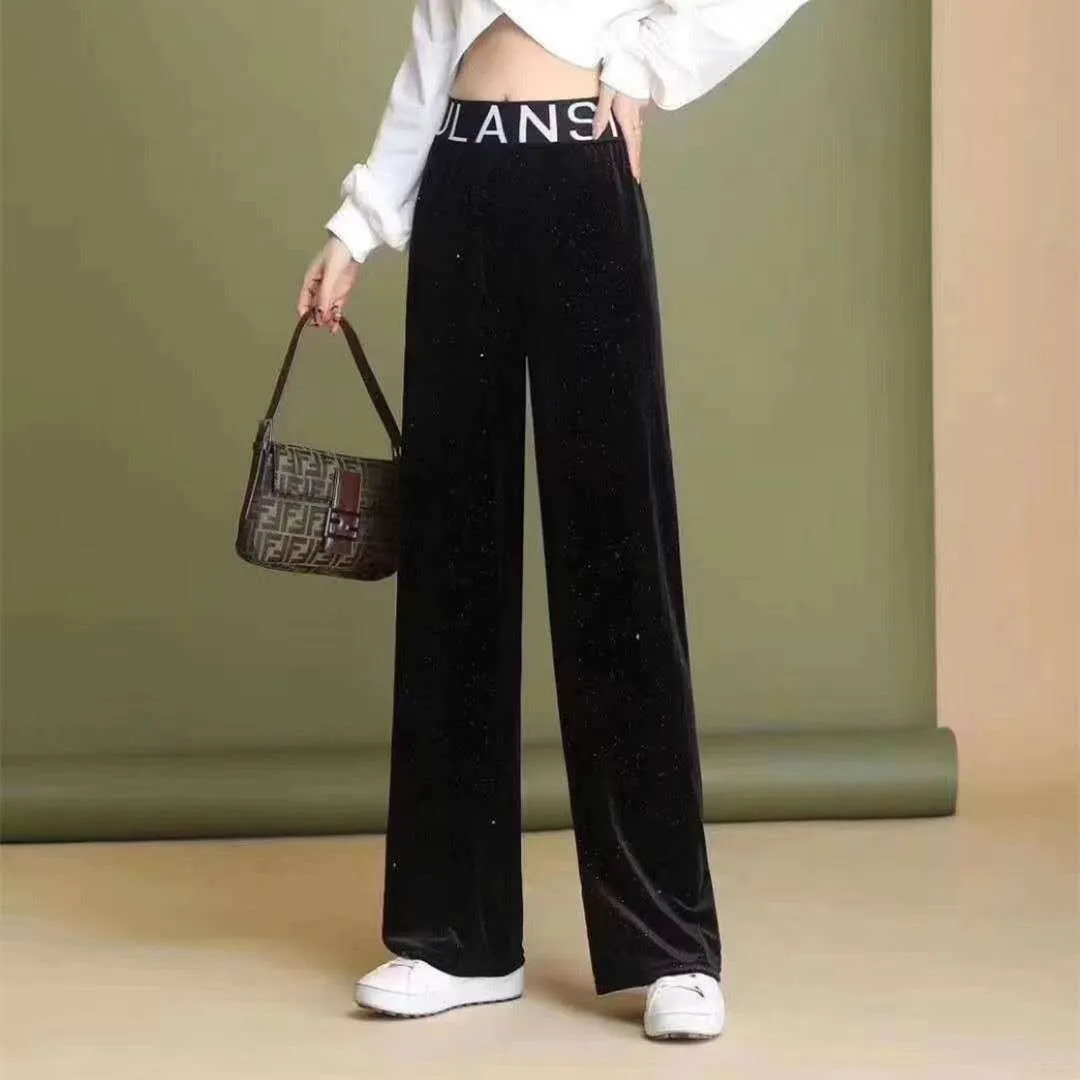 Black Sparkle Wide Leg High Waist Straight Casual Korean Loose All-Matching Drape Long Pants Women Pants