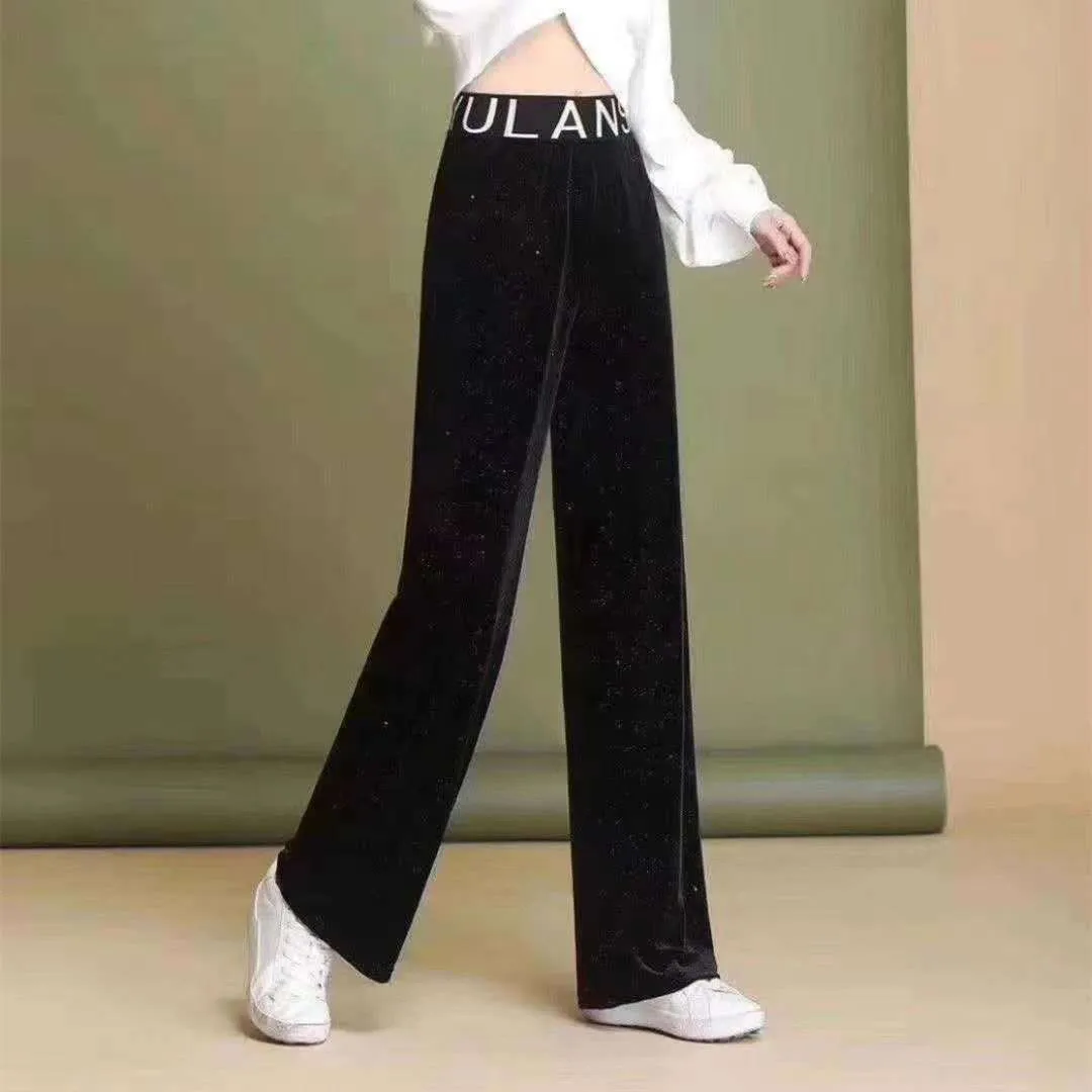 Black Sparkle Wide Leg High Waist Straight Casual Korean Loose All-Matching Drape Long Pants Women Pants