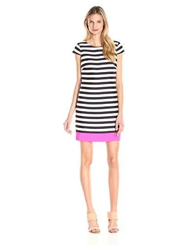 Cap Sleeve Stripe Shift Dress, Navy, 12