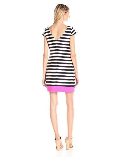 Cap Sleeve Stripe Shift Dress, Navy, 12