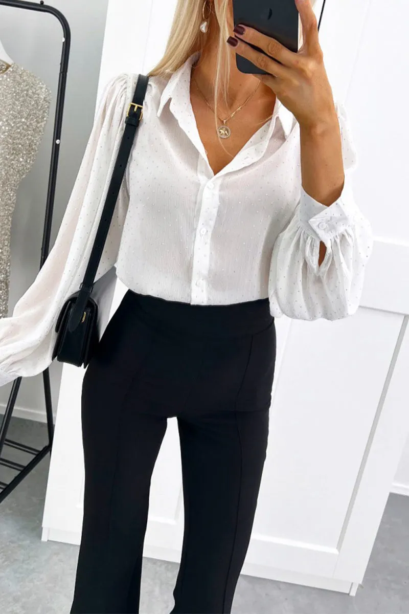 Casual Polka Dot Buttons Turndown Collar Blouses