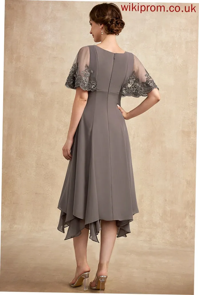 Chiffon Dress Lace Beading With Mother Mother of the Bride Dresses the A-Line V-neck Nathalia Bride Tea-Length Sequins of