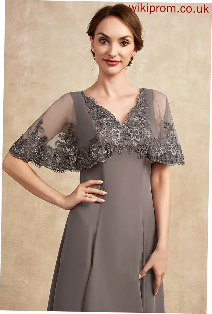 Chiffon Dress Lace Beading With Mother Mother of the Bride Dresses the A-Line V-neck Nathalia Bride Tea-Length Sequins of