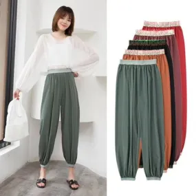 Cooling High Waist Drape Summer Thin Loose Jogger Sporty Silk Wide Leg Lantern Pants