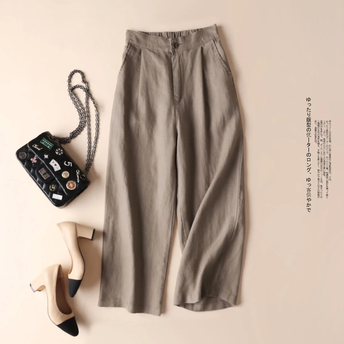 Cotton Blend Women Wide Leg Pants Line Thin Casual OL Uniform Loose Ankle-Length Pants