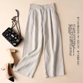 Cotton Blend Women Wide Leg Pants Line Thin Casual OL Uniform Loose Ankle-Length Pants