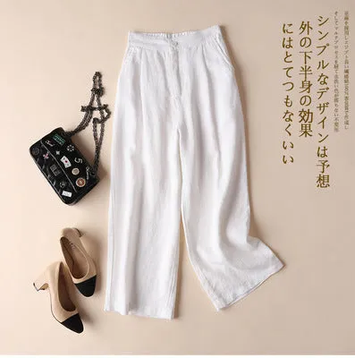 Cotton Blend Women Wide Leg Pants Line Thin Casual OL Uniform Loose Ankle-Length Pants