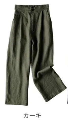 Cotton Blend Women Wide Leg Pants Line Thin Casual OL Uniform Loose Ankle-Length Pants