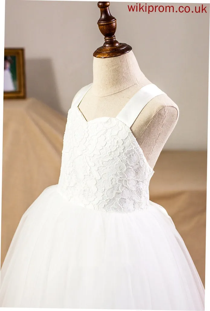 Dress Straps - Sleeveless With Flower Flower Girl Dresses Bow(s) Ball-Gown/Princess Satin/Tulle/Lace Girl Tea-length Naima