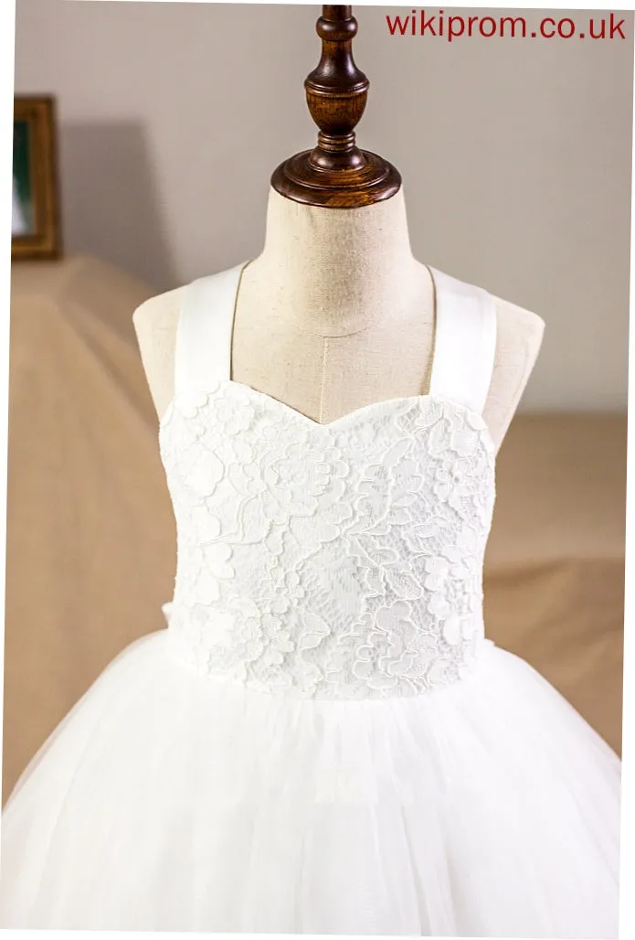 Dress Straps - Sleeveless With Flower Flower Girl Dresses Bow(s) Ball-Gown/Princess Satin/Tulle/Lace Girl Tea-length Naima