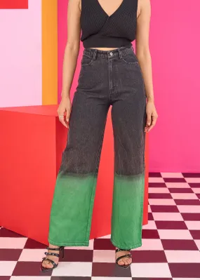 Emily in Paris: Black Green Ombre Wide Leg Jeans