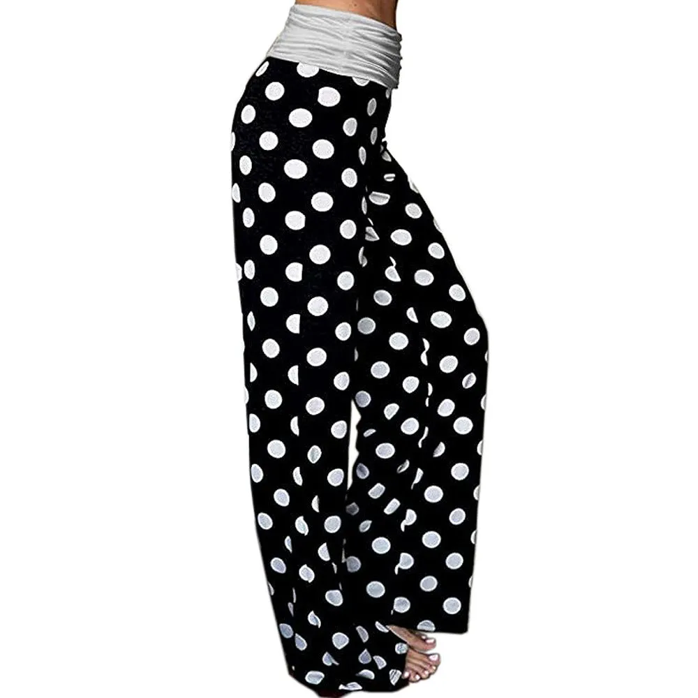 Europe Home Women Spliced Yoga Pants Loose Casual Wide Leg Long Pants