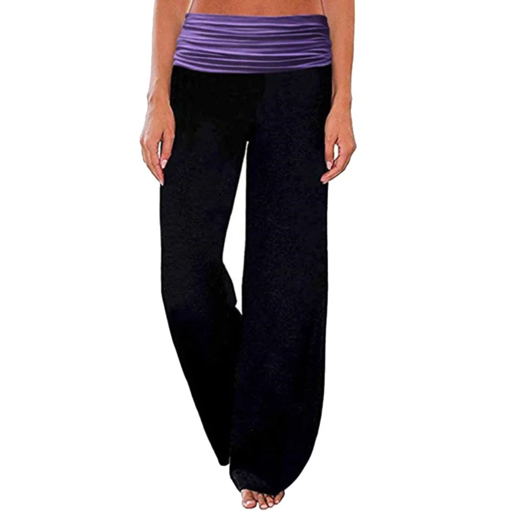 Europe Home Women Spliced Yoga Pants Loose Casual Wide Leg Long Pants