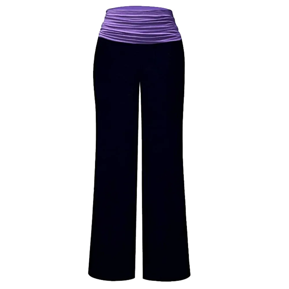 Europe Home Women Spliced Yoga Pants Loose Casual Wide Leg Long Pants