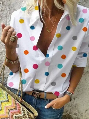 Fashion casual polka dot printing long-sleeved slim shirt women