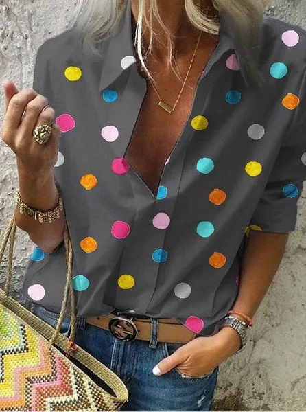 Fashion casual polka dot printing long-sleeved slim shirt women