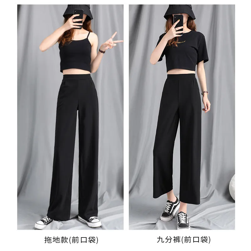 Floor Length Pants Women Summer High Waist Slim-Look Drape Loose Casual Straight Ankle-Length Wide Leg Pants