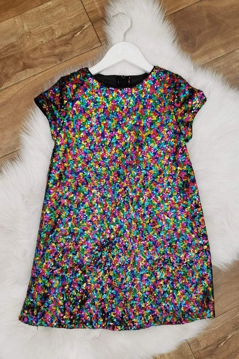 Glamorous Sequin Shift Dress Rainbow