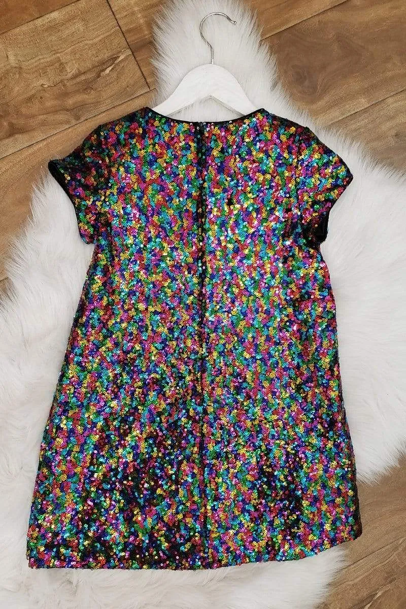 Glamorous Sequin Shift Dress Rainbow