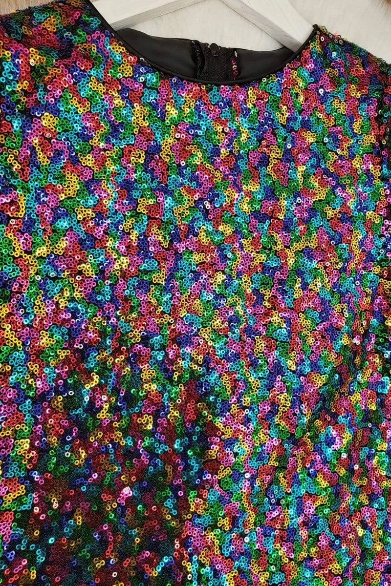 Glamorous Sequin Shift Dress Rainbow