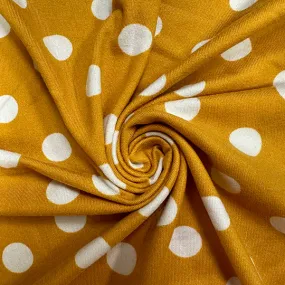 Gold and White Polka Dot Double Brushed Jersey Knit Fabric