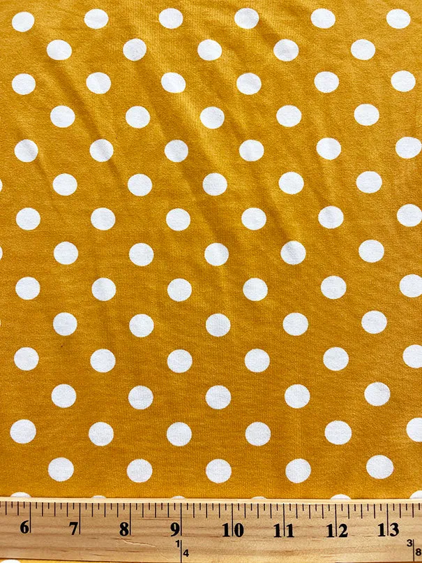 Gold and White Polka Dot Double Brushed Jersey Knit Fabric