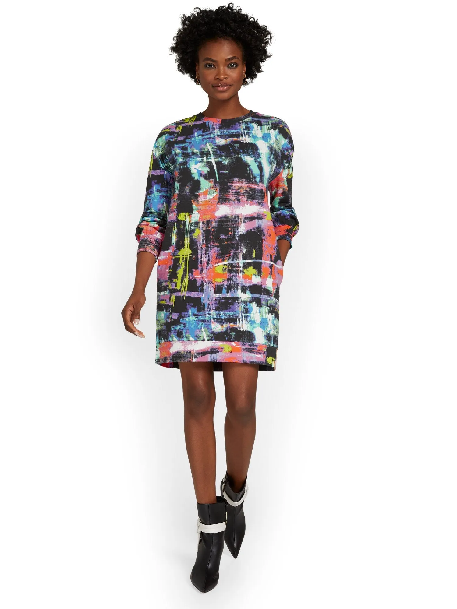 Graffiti-Print Crewneck French Terry Sweatshirt Dress