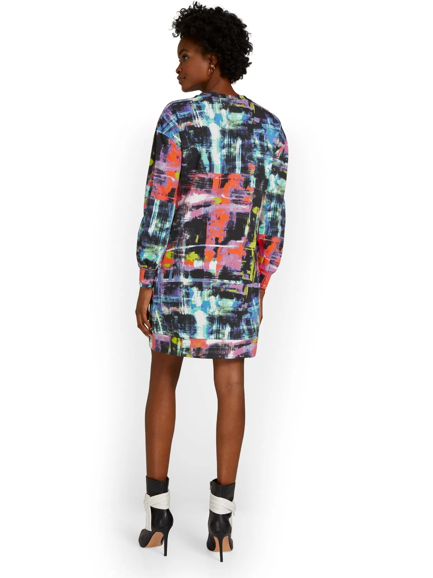 Graffiti-Print Crewneck French Terry Sweatshirt Dress