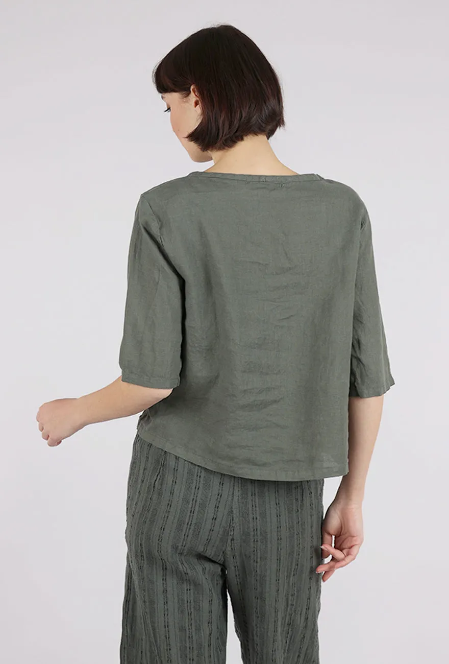 Hanky Linen Elbow Sleeve Top, Clay