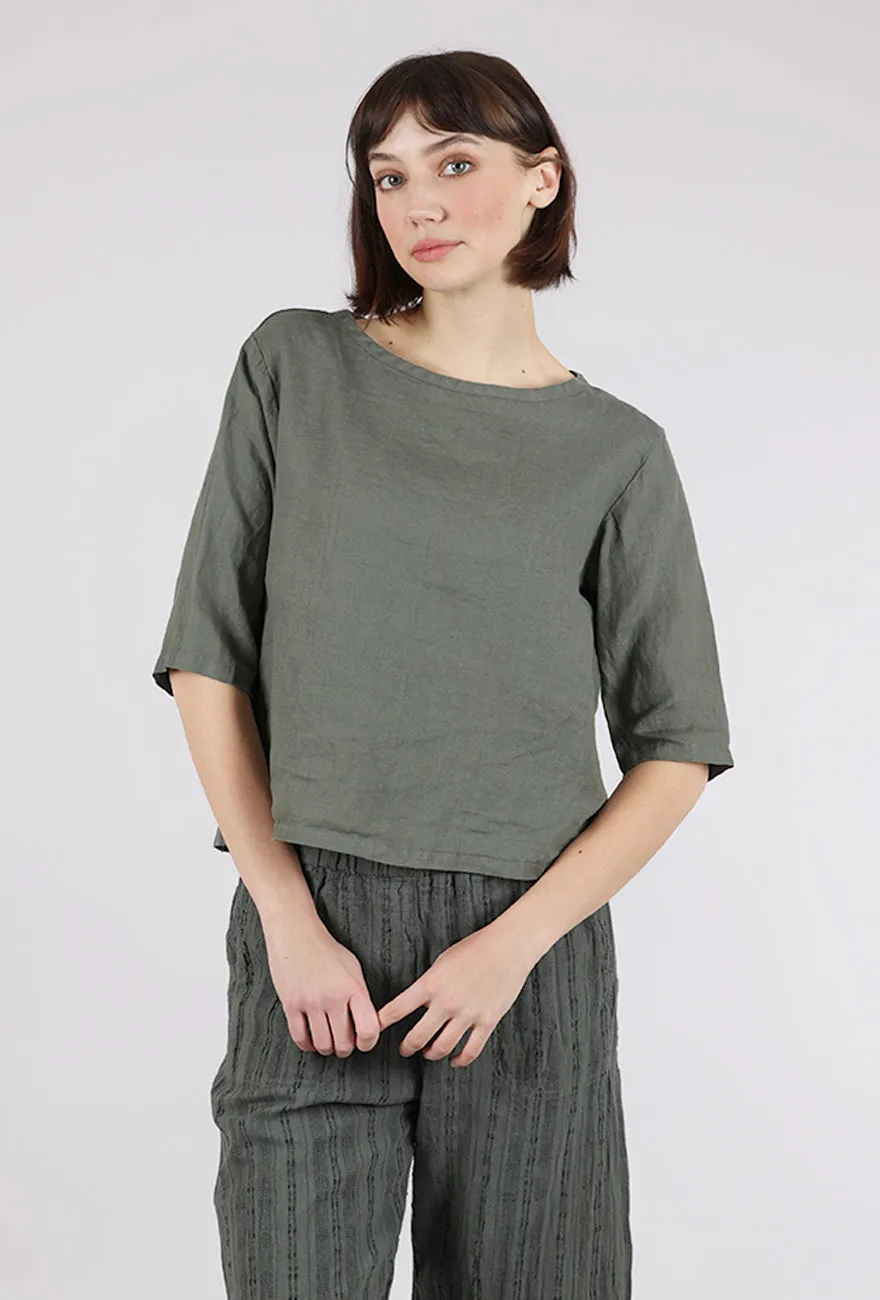 Hanky Linen Elbow Sleeve Top, Clay