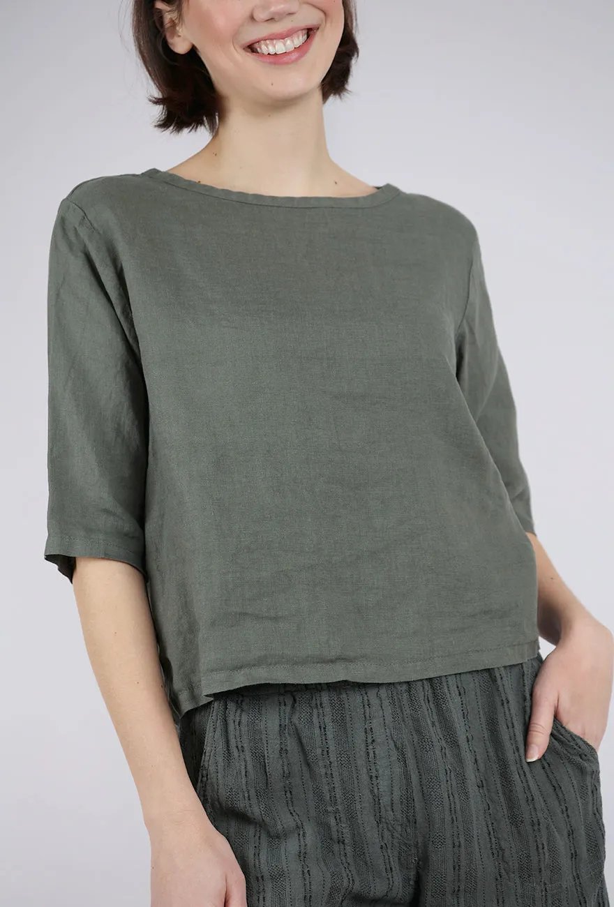 Hanky Linen Elbow Sleeve Top, Clay