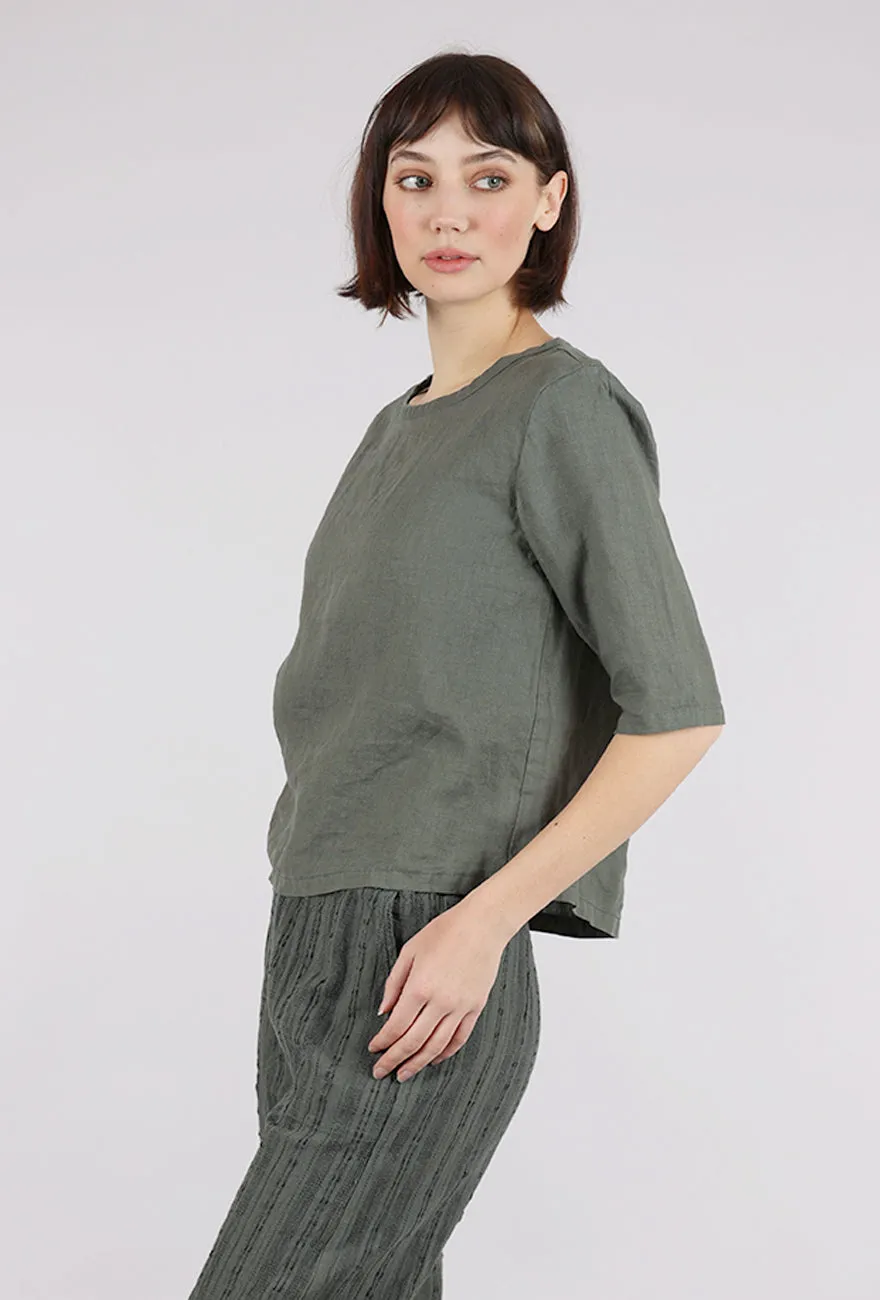 Hanky Linen Elbow Sleeve Top, Clay