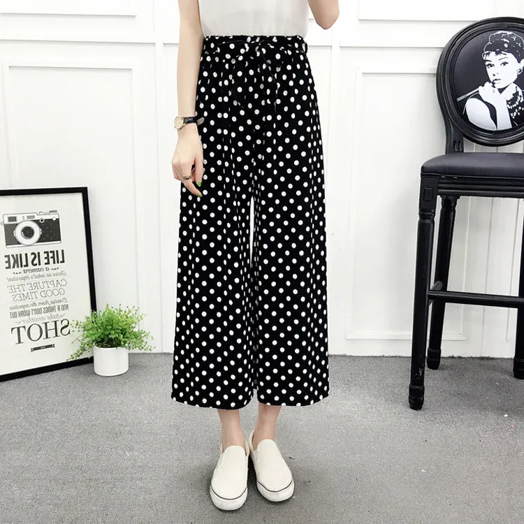 High Waist Slim-Look Women Casual Korean Elastic Free Belt Black Ankle-Length Wide Leg Pants