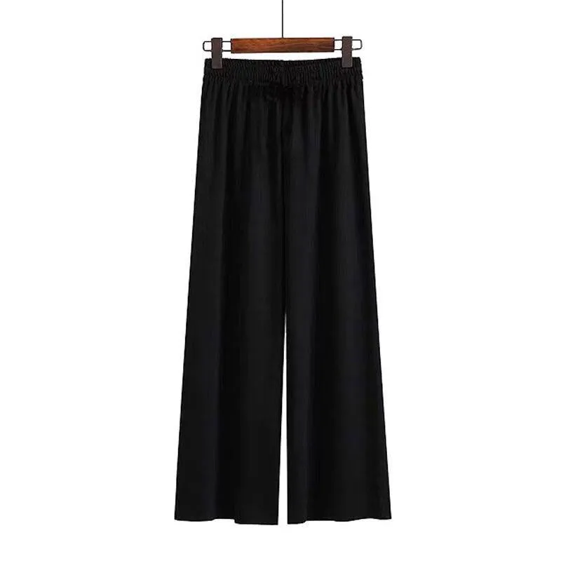 High Waist Straight Pants Culottes Women Korean Loose Wide Leg Ankle-Length All-Matching Casual Pants