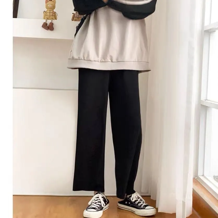 High Waist Straight Pants Culottes Women Korean Loose Wide Leg Ankle-Length All-Matching Casual Pants