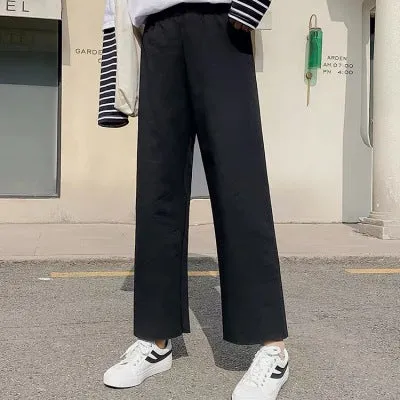 High Waist Straight Pants Culottes Women Korean Loose Wide Leg Ankle-Length All-Matching Casual Pants